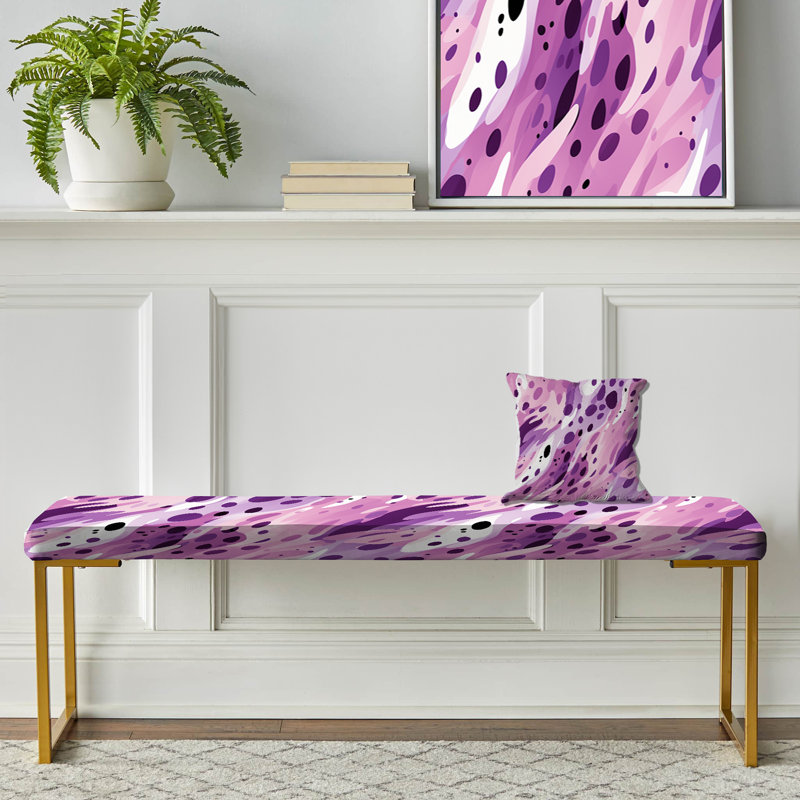 Lilac Seamless Purple Waves - Abstract Upholstered Gold Bench