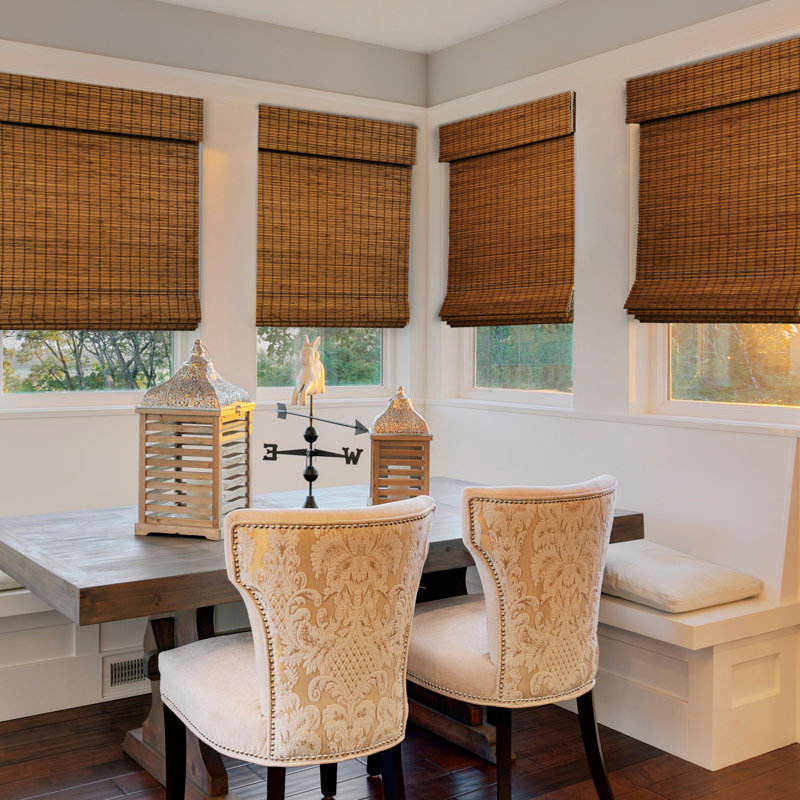 Natural Woven Light Filtering Cordless Bamboo Roman Shades, 22.5"W x 36"L