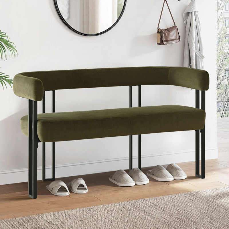 49" Armrest Upholstered Waterfall Entryway / Beroom / Living room Bench, Velvet-Green