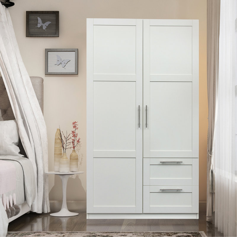 Armoire de cuisine haute à 2 portes, 5 tiroirs et 5 espaces de rangement, panneau de particules blanc - 15 mm, dossier de 3 m, sans effort pour nettoyer les espaces classiques, matériau