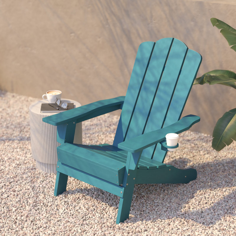 Chaise Adirondack toutes saisons de qualité commerciale avec porte-gobelet pivotant Ayleah, Bleu