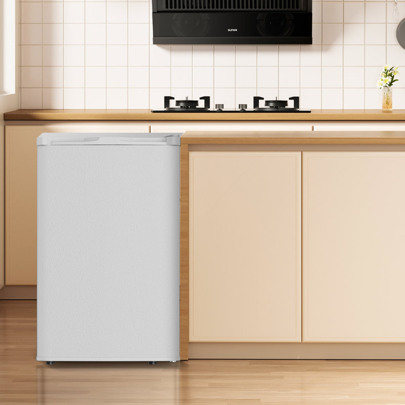 3.0 Cu.ft Steel Upright Freezer, Freestanding Mini Freezer with 7 Adjustable Temperature Control,Compact Freezer with Removable Shelves, Reversible Stainless Steel Door, White