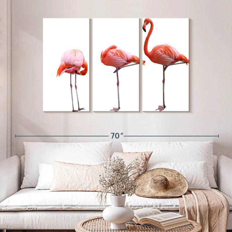 Trio flamant rose Brampt, H 32 po x l 50 po