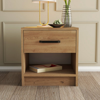 Modern Nightstand with 1 Drawer & Multiple Shelves, 20.5 x 18.3 x 17.7 inches | 100% Melamine Coated Particle Board, Thickness: 0.7 inches | Wall-Mountable Design, Elegant & Functional for Bedroom Decor