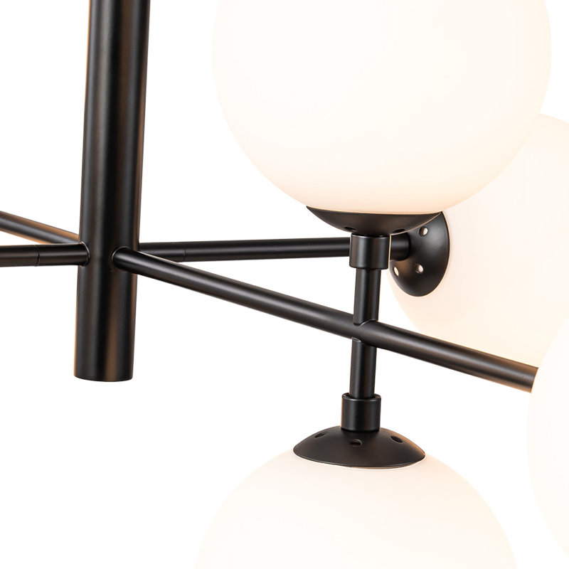 Lustre à 8 lumières Myhia, Noir, Blanc laiteux
