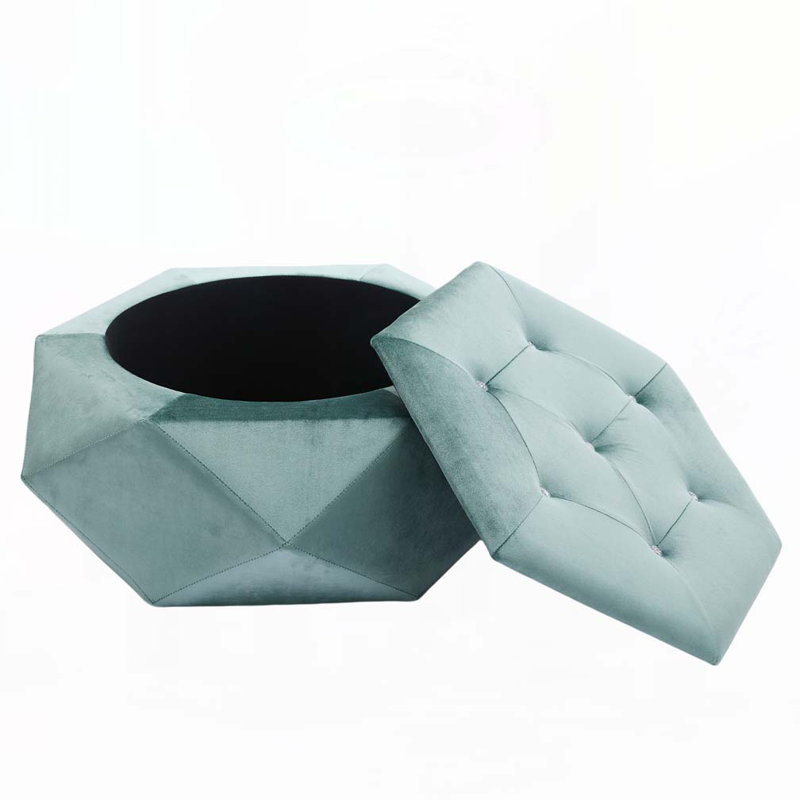 Velvet Fabric Tufted Storage Ottoman, Green