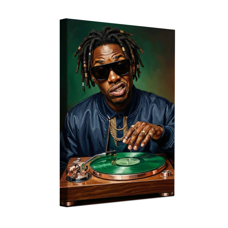 Abstrait dj avec tourne-disque vinyle vert, H 18 po x l 12 po