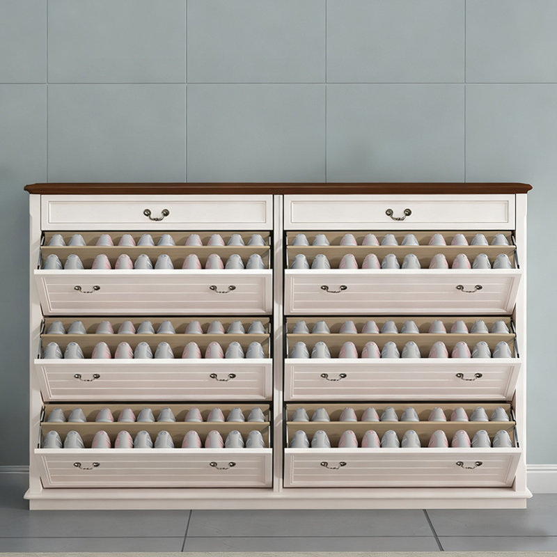 White Solid Wood Shoe Storage Bench, 48.43" H x 62.99" W x 11.42" D