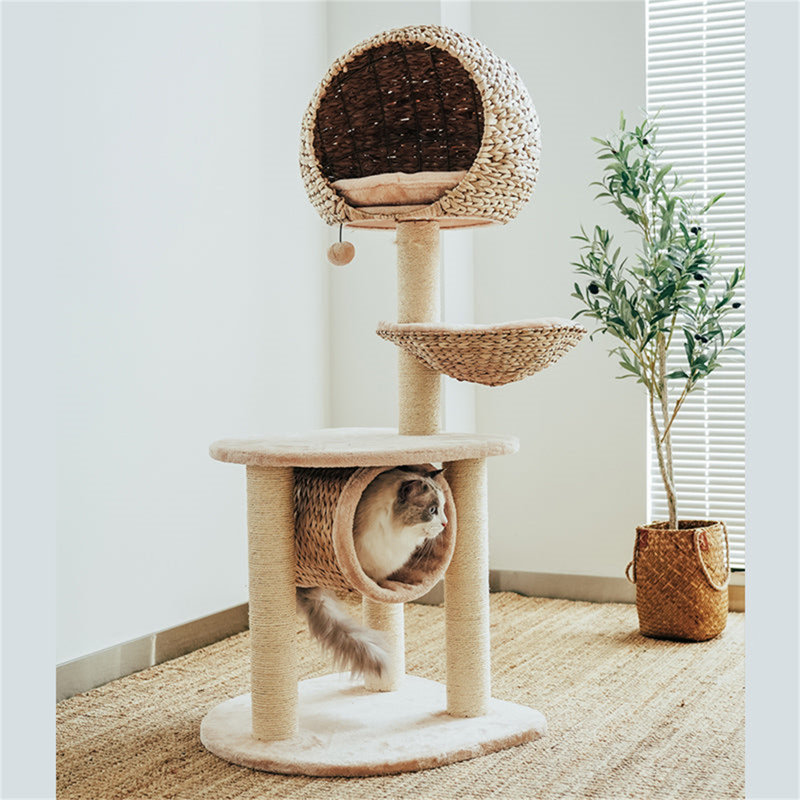 Ezlyn Handwoven Bird Nest Cat Tree with Cat Hammock, Braided Cat Condo, Cat Tower for Large Cats with Scratching Posts