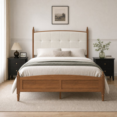 Upholstered Platform Bed Frame with Padded Headboard, Noise-Free Design