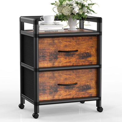 26-inch-tall bedroom nightstand with a durable aluminum frame, featuring 2 drawers and smooth-rolling casters for easy movement; bedroom side table, 26.2 x 17.5 x 13.2 inches
