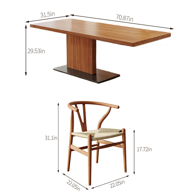 Solid wood ash dining table set, 29.53"H x 70.87"L x 31.5"W