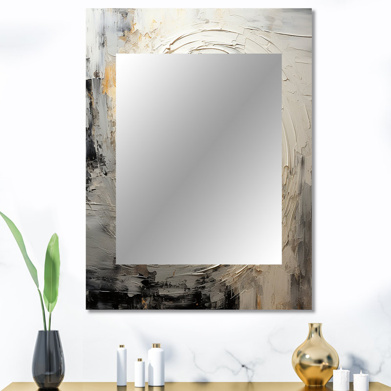 Grey Beige Meditative Movement I - Abstract Spirals Unique Mirror, Gray Large Wall Mirror, Printed Metal Art, 40" x 30"
