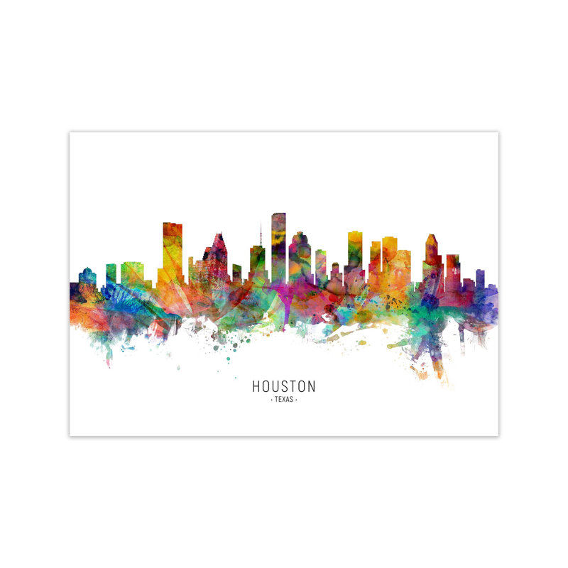 Houston Texas Skyline by Michael Tompsett - Print, 30cm H x 42cm W x 1cm D, Unframed