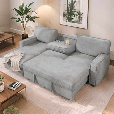 Canapé-lit modulaire en forme de L 89 po avec méridienne réversible avec rangement, canapé-lit convertible moderne avec deux porte-gobelets et port USB