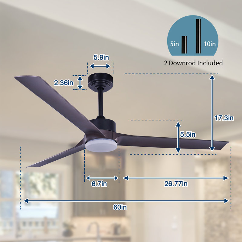 Ventilateur de plafond standard à 60 pales 60 pouces avec télécommande et ensemble de lumières incluses