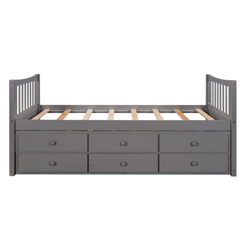 Lit de jour simple avec couchette et tiroirs Heflin, gris