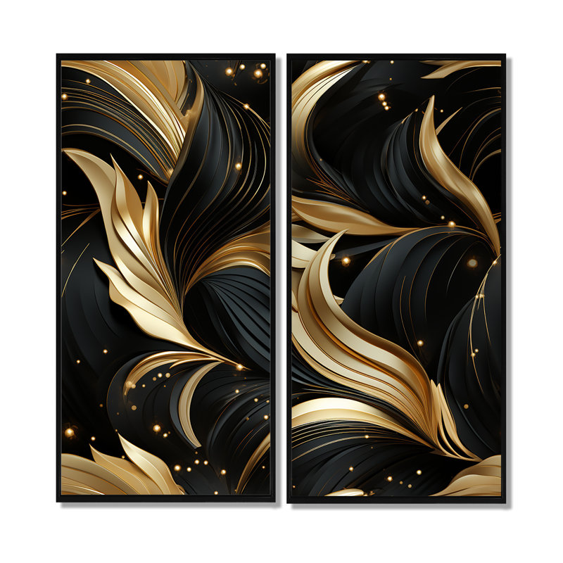 «Midnight Charm» - art mural grand marbre noir et or, 32" H x 32" W, Black, Impression encadrée flottante