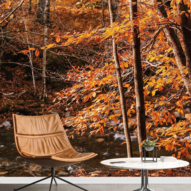 Murale vibrante arbres d'automne orange, 66" L x 96" W