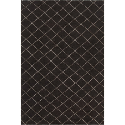Tapis à motif noué la noir/crème en laine contemporaine tenafly