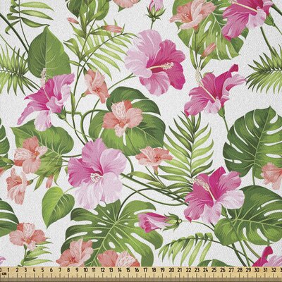 Ambesonne Forest Fabric By The Yard, Paradise Island Nature Theme Tropical Tree Leaves And Flowery Plants Pattern, Microfiber Fabric For Arts And Craf -  East Urban Home, 6F767F370344497A808097F3B0AFAB8F