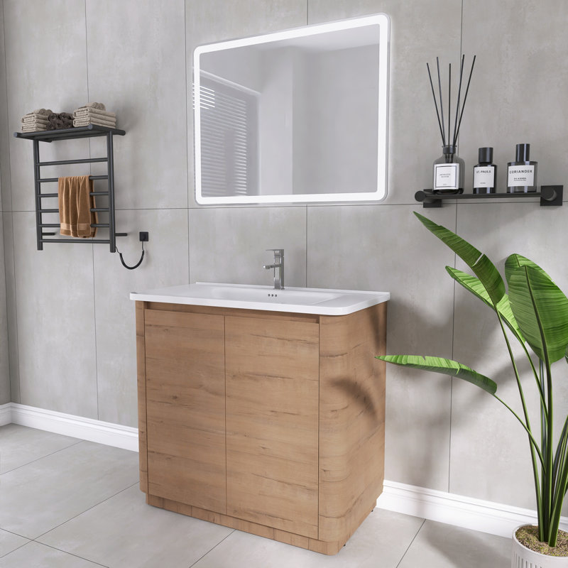 Ensemble de meuble-lavabo simple 36 po avec comptoir en céramique Addisin, 36", Imitation chêne