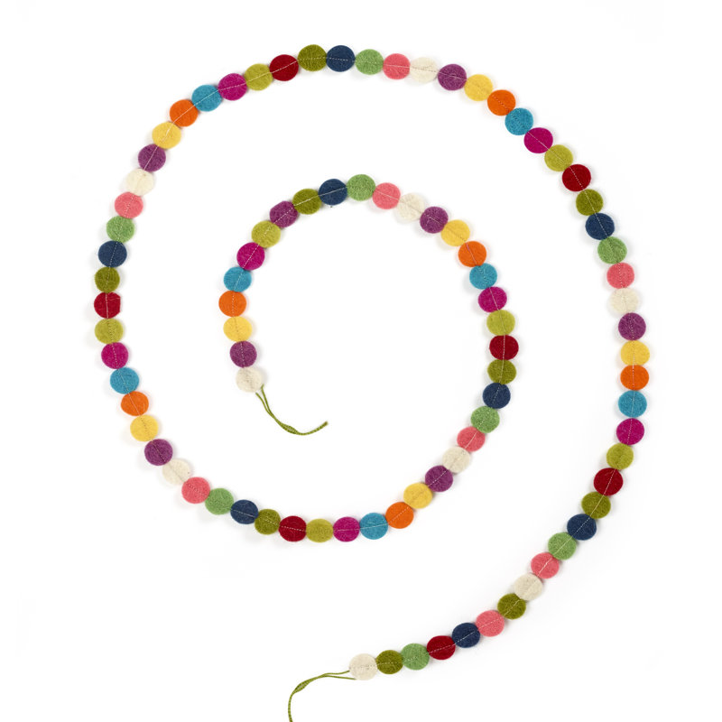 Guirlande de Noël en laine feutrée à la main - Pois multicolores - 6 pi