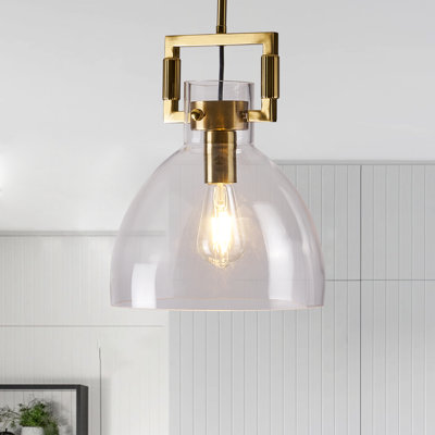 Luminaire suspendu moderne en métal doré et verre transparent