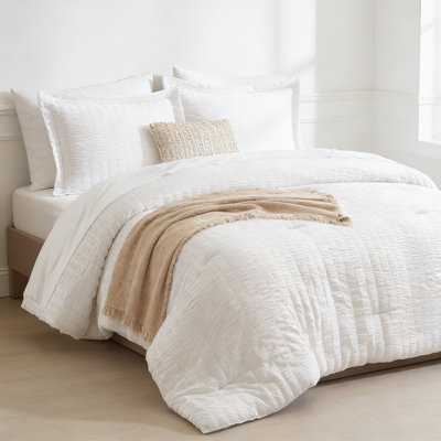  Seersucker Comforter Set 7 Pieces White Bed In A Bag Down Alternative