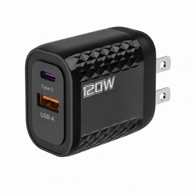 Chargeur mural 120W USB C, double port USB C et USB A, noir