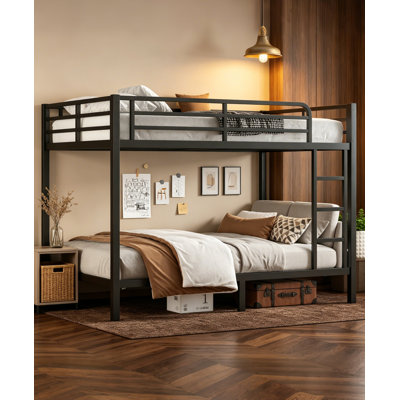 Metal Full Xl Over Full Xl Bunk Bed For Teens And Adults,space-saving/noise Reduced/no Box Spring Needed, Black