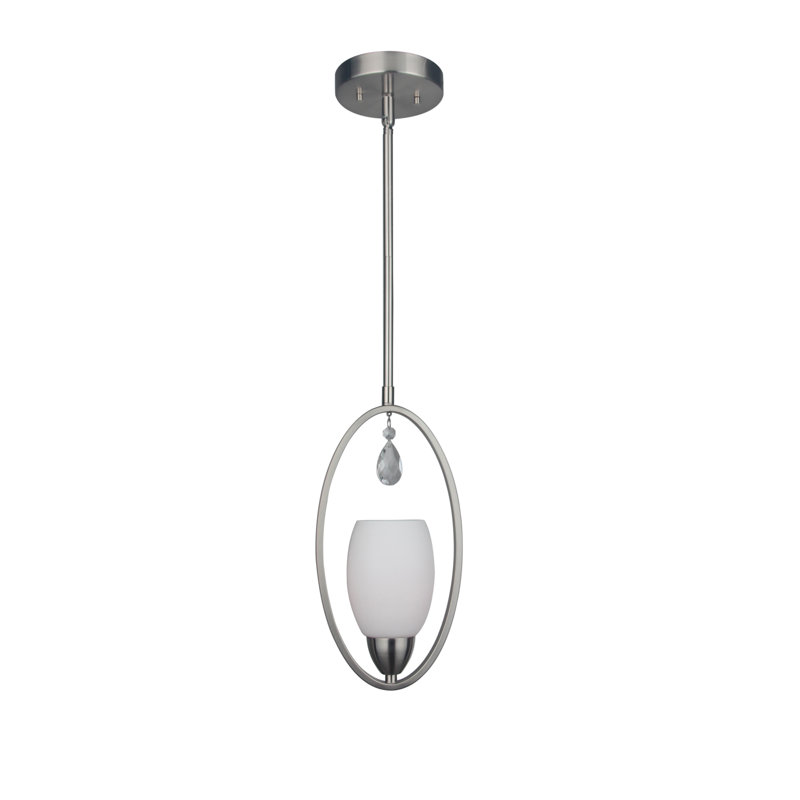 Luminaire suspendu géométrique unique à 1 lumière avec accents de cristal Berenice, Nickel satiné
