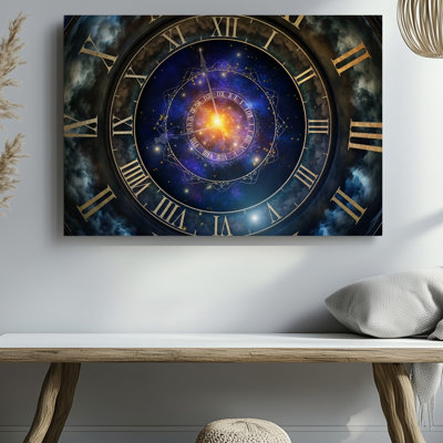 Canvas A Magnificent Ornate Clock Face Spirals Into A Cosmic Void Wall Art Its Intricate Gold Detailing Glimmering Under Ethereal Canvas Wall Art