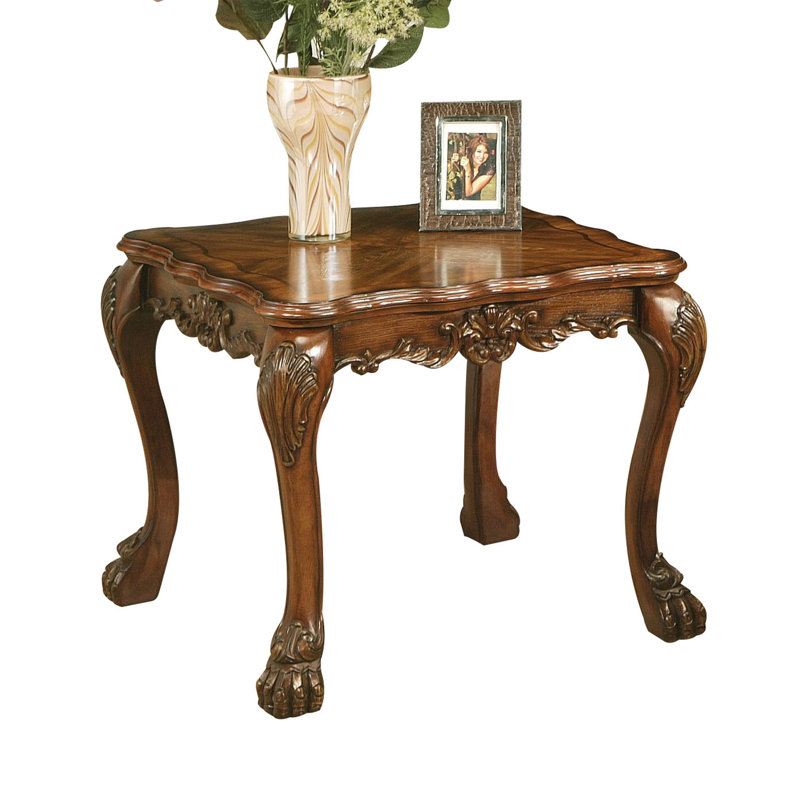 Table de bout carrée 28 "avec plateau festonné en bois Caruthers, Chêne cerise