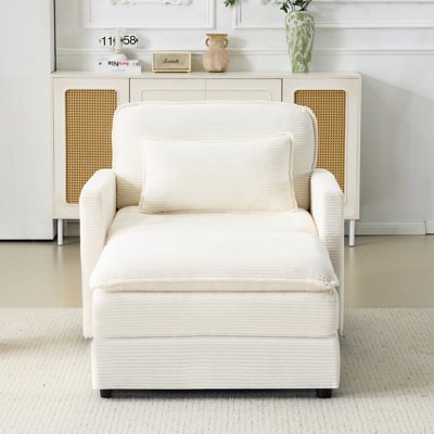 Cloud 54" Modular With And Beige Chenille For Apartment Home - Like Comfort High Support Foam Core Cushions 2 Pillows Single Bedroom Contemporary Design Soft Breathable Corduroy Solid Construction