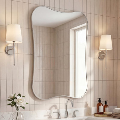 Calico 24 in. W x 36 in. H Medium Irregular Scallop Aluminum Alloy Framed Wall Mounted Mirror, Nickel