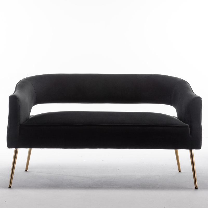 Deybi 51'' Velvet Recessed Arm Loveseat, Black Velvet