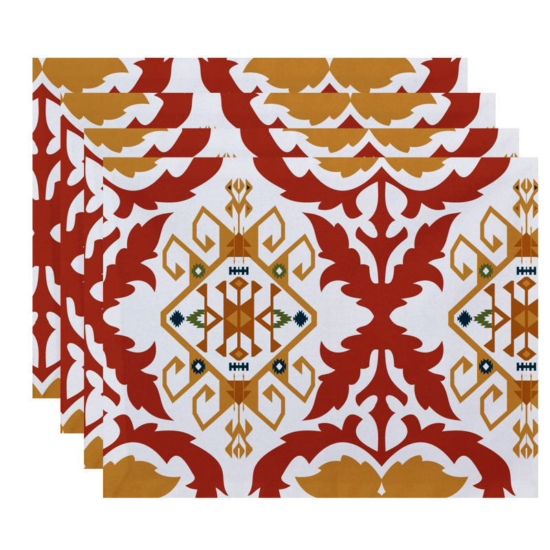 Alfreda Polyester Geometric Rectangle Placemat, Coral