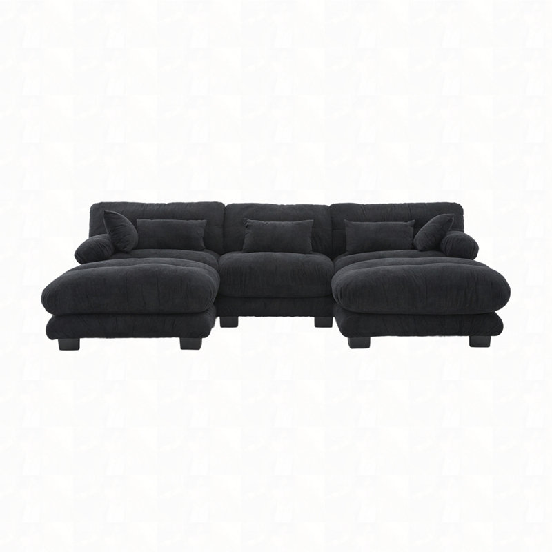 U Shape Cloud Couch With 2 Ottomans, Black