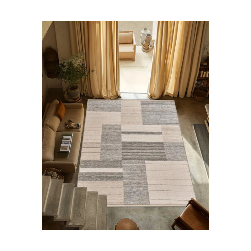 Tapis décoratif moderne à motif géométrique à franges gris, Rectangle 3 pi 4 po x 5 pi