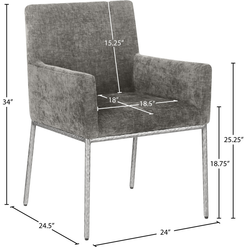 Chaise en chenille Reeves, Tissu gris chenille, Argent brossé