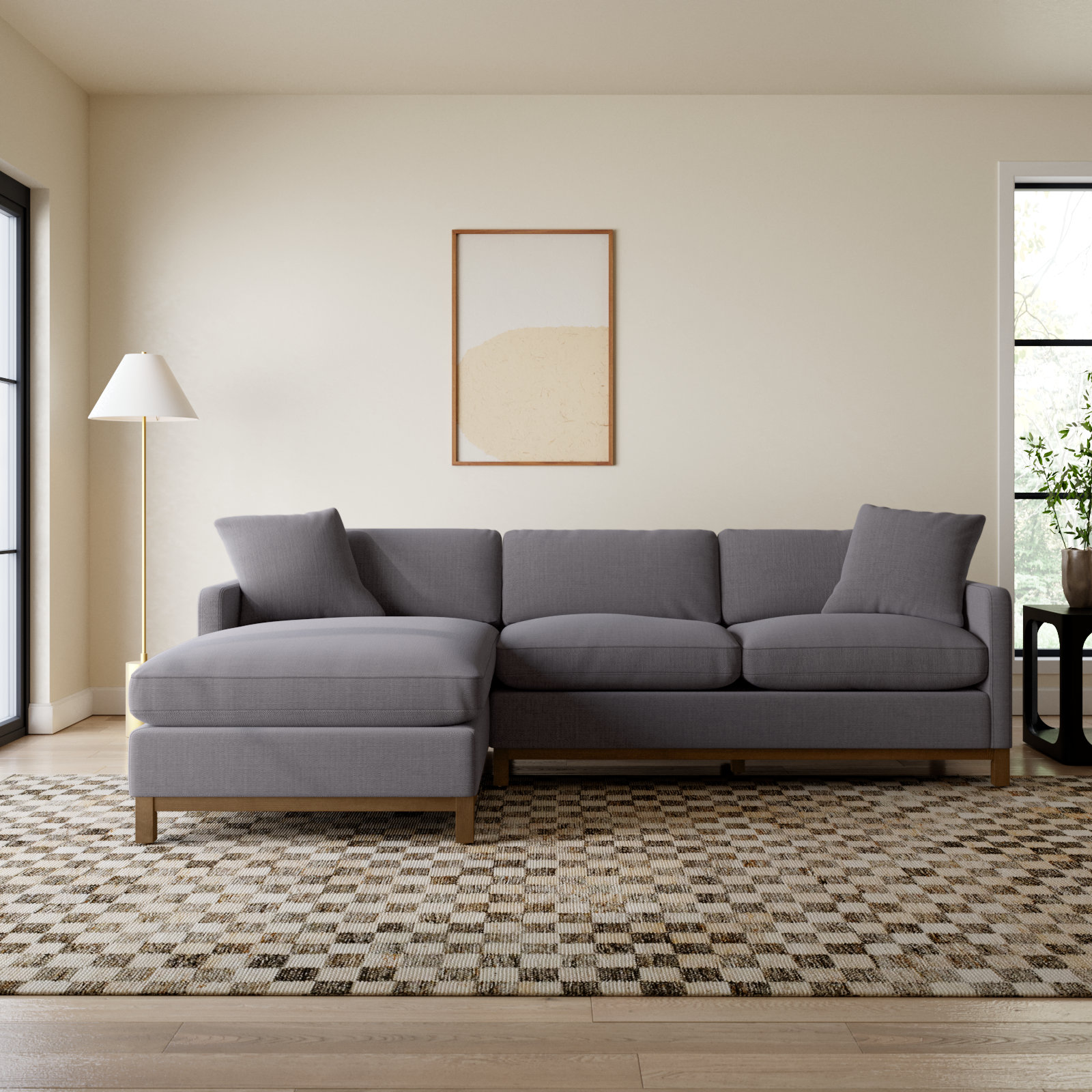 Cami Solid Wood Sofa and Chaise, Left Hand Facing, Pewter Performance Basketweave