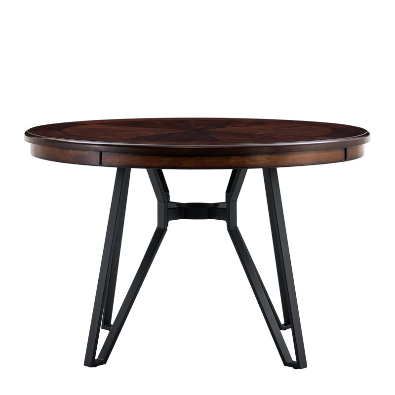 Table de salle à manger et de cuisine brune de 46,07 po de largeur, quatre pieds en épingle à cheveux en métal, tablette ouverte pour le rangement dans la zone de l'alcôve