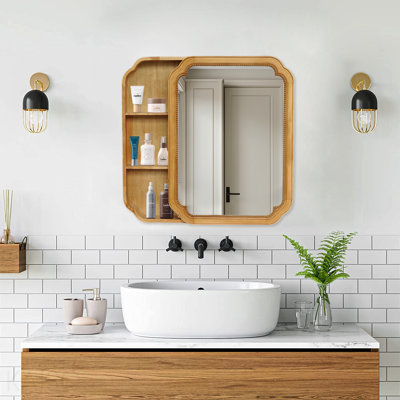 Armoire murale à miroir avec cadre de rangement en bois 31,5 "X 23,82" avec tablettes de rangement, miroir de pharmacie pour la salle de bain, le salon, le vestibule