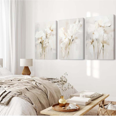 Neutral Wall Art Abstract Floral Canvas Pictures Flower Wall Decor Modern Painting Minimalist Poster Abstract Botanical Prints White Artwork For Bedroom Living Room x3 Inch Ready To Hang