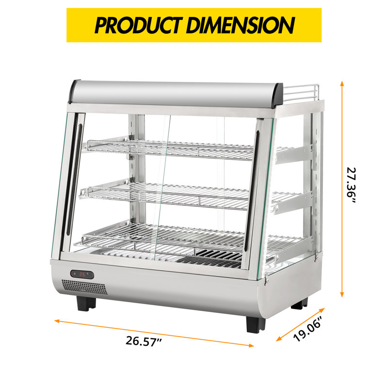 Enjyam 26'' Countertop Warmer Display Case, 3.4 Cu.Ft Commercial Food Warmer with Adjustable Shelves, Glass Sliding Doors, 3 Tier Electric Heated Display Cabinet for Buffet, Restaurant