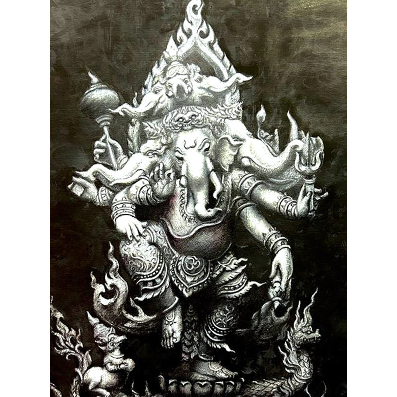 Œuvre d'art de Chaturmukhi Nritya Ganapati avec cadre | Peinture de Nisha Singh