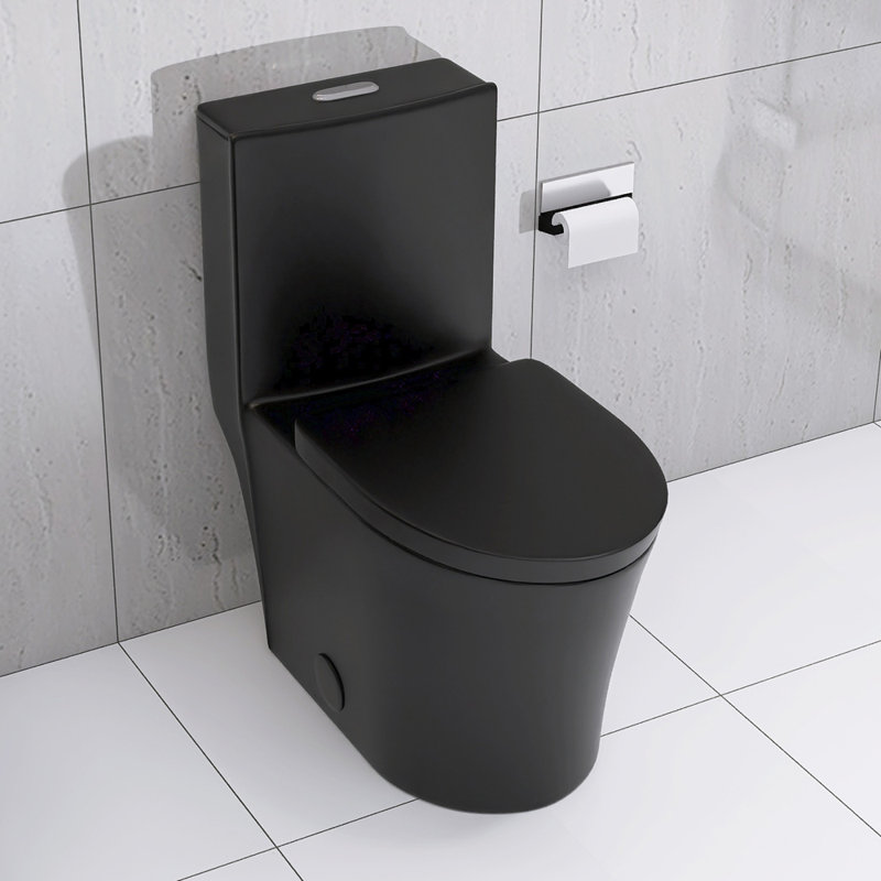 Matte Black Elongated One Piece Toilet Dual Flush 1.1/1.6 GPF Water Saving Map 1000g,Matte Black, Matte Black