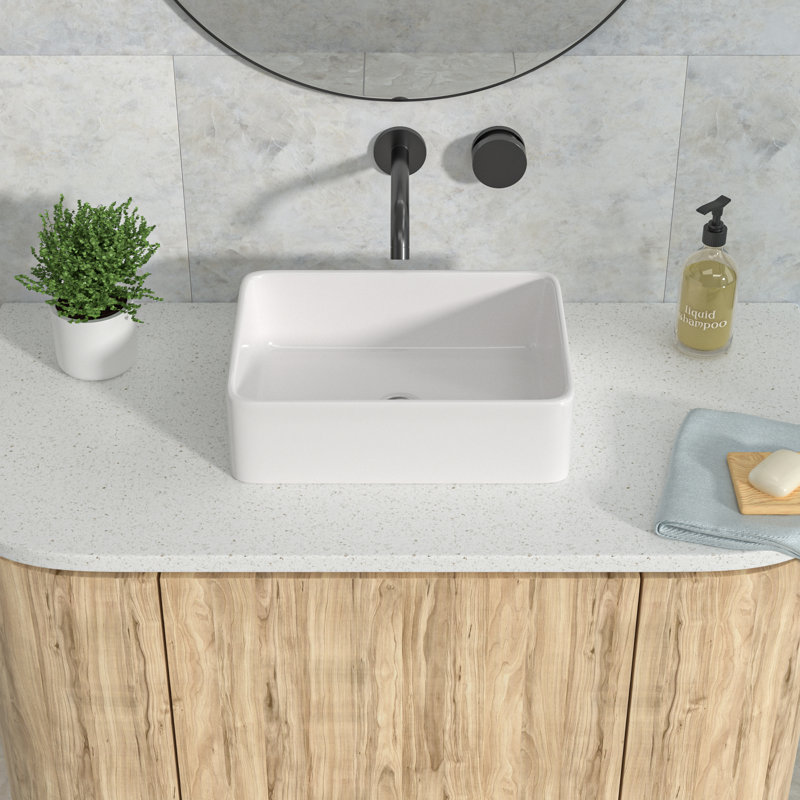 19'' L x 14'' W Rectangular Glazed Ceramic Top-Mounted Bathroom Sink With Rounded Corners