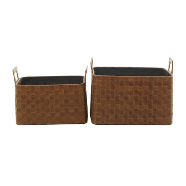 Woven Leather Storage Bin | Black Leather Basket | Decorative Storage  Container